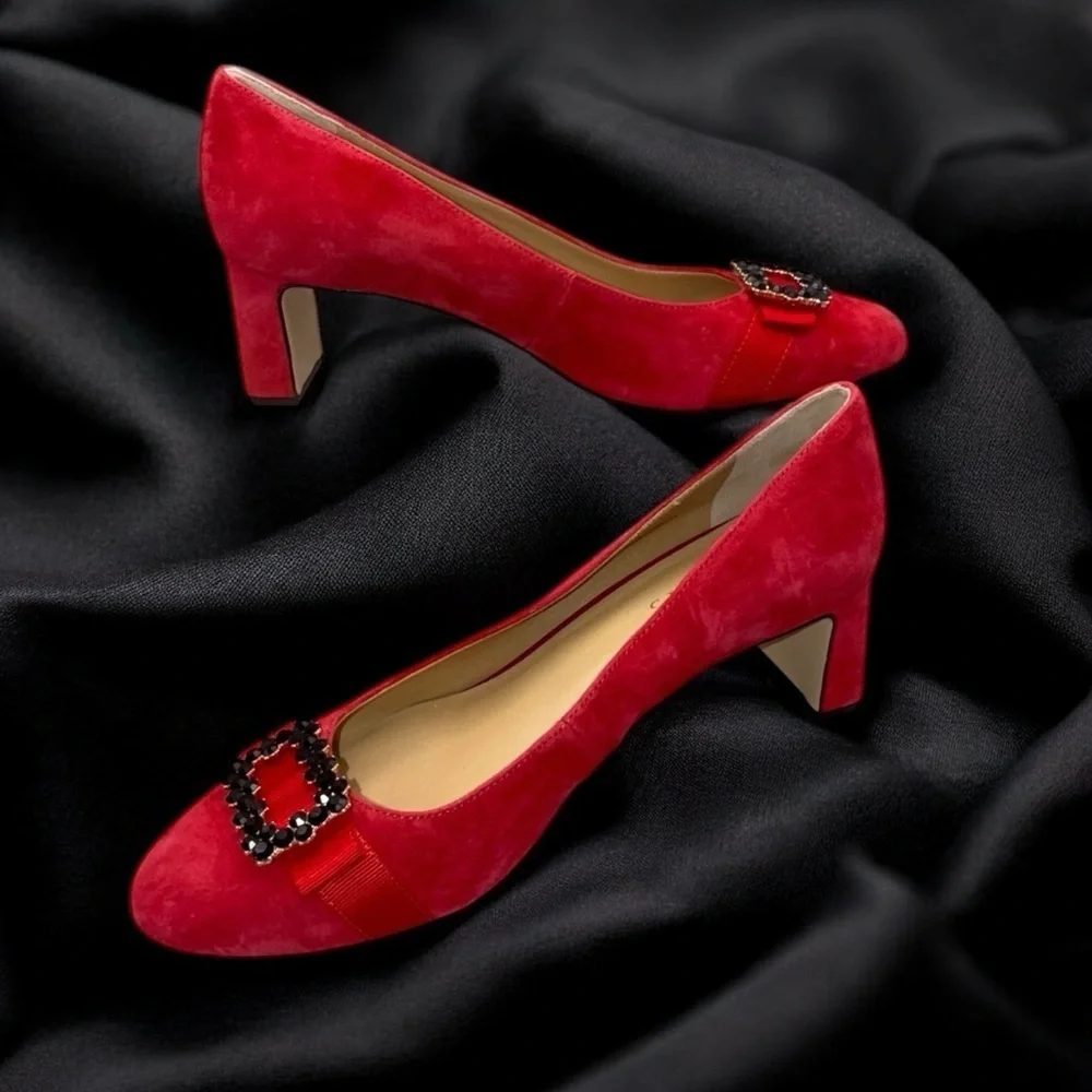 TALBOTS ISADORA JEWEL BOW SUEDE PUMPS Women's 10 M Red P214041160